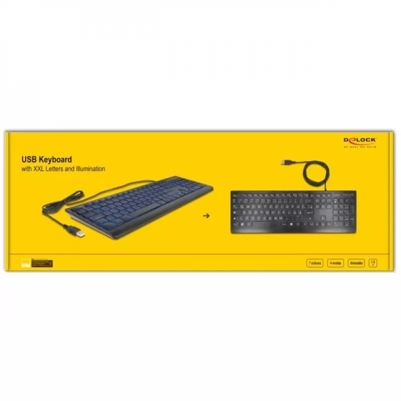 DeLOCK 12170 teclado USB con letras XXL e iluminación, 1,5 m, negro