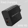Qoltec 52381 Cargador Super Quick PD | 1xUSB-C | 1xUSB | 90W | 5-20V | 2,4-4,35A | negro
