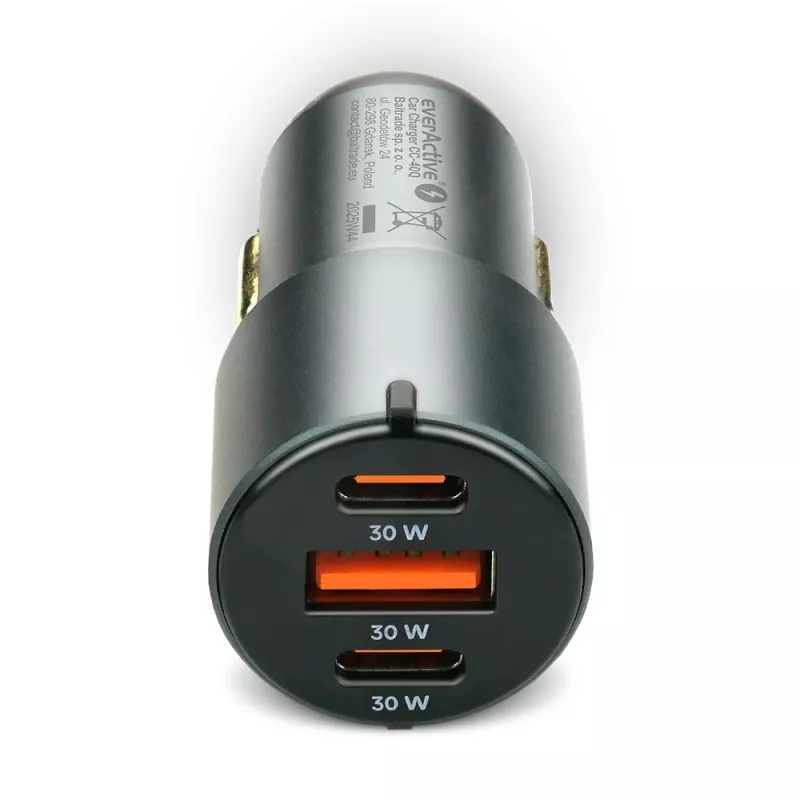 Cargador de coche everActive CC-40Q QC3.0 60W, adaptador de coche USB para cargar dispositivos móviles
