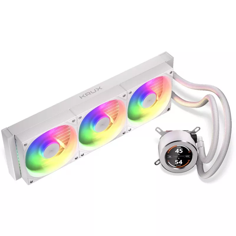 KRUX HydroGlance 360 ARGB refrigeración líquida AIO con LCD, 360 mm, blanco