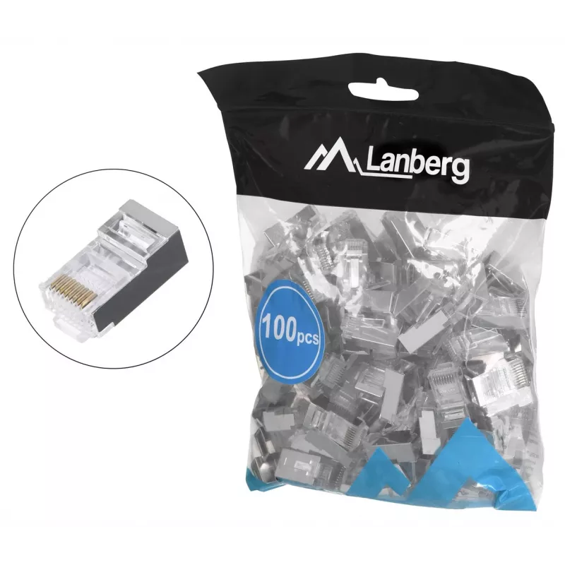 Conector RJ-45 LANBERG PLS-5000EZ, Cat5e, F/UTP (FTP), gris, 100 uds.