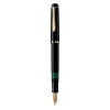 Pelikan M200, negro, oro, sistema de carga integrado, resina, oro, plumín itálico, oro, acero inoxidable