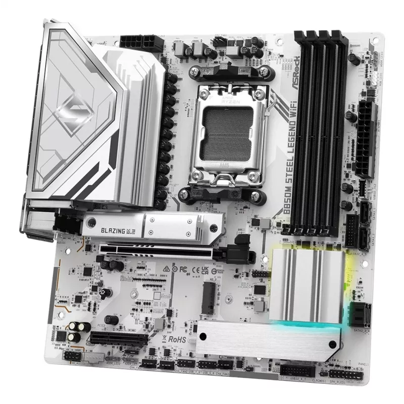 Placa base ASRock B850M Steel Legend WiFi — AMD B850, socket AM5, microATX, DDR5, 4 DIMM, Wi-Fi 7, 2.5Gb LAN