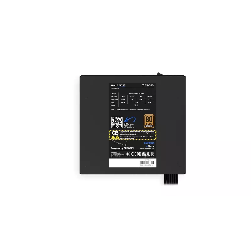 Fuente de alimentación ENDORFY Vero L6 750 W, 24 pines ATX, 80 PLUS Bronze, ventilador de 120 mm, Negro