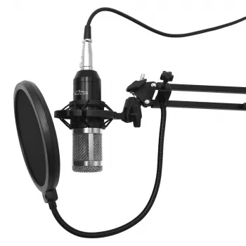 Micrófono para PC MEDIA-TECH MT397S — con cable, entrada XLR, 20–20000 Hz, 150 Ω, -32 dB, cable de 2,4 m, soporte de mesa, negro