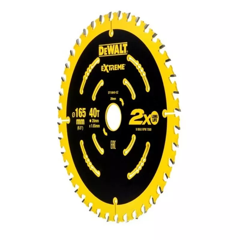 DeWALT DT10640-QZ Extreme hoja de sierra circular, 165 mm, 40 dientes, orificio de 20 mm, para madera