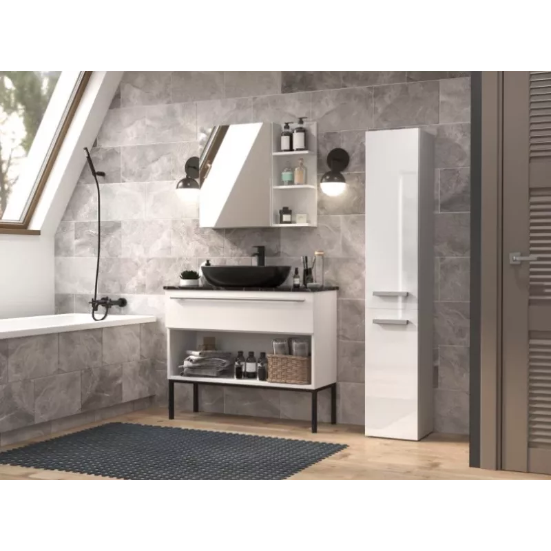 Armario de baño NEL IV 31x30x174 cm, blanco, brillo