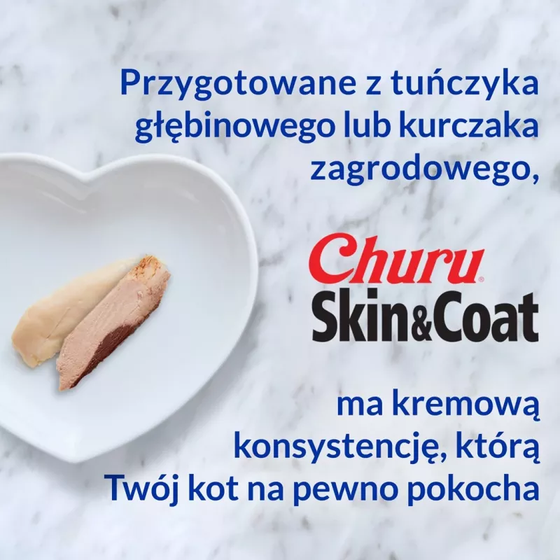 INABA Churu Skin&Coat Receta de pollo – Snacks para gatos – 4x14 g