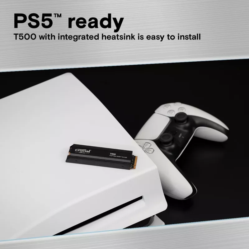 Unidad SSD Crucial T500 1TB M.2 NVMe 2280 PCIe 4.0 con disipador