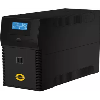 Sistema de alimentación ininterrumpida ORVALDI ID2K0CH line-interactive 2 kVA / 1200 W, 24 V, baterías de 9 Ah, LCD, USB, compacto negro