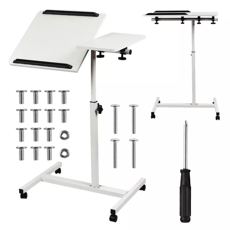 Soporte móvil para escritorio/portátil Maclean, blanco, altura ajustable 59-89 cm, máx. 30 kg, MC-121 W