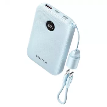 Batería externa Vention 10000mAh 22,5W — 2× USB‑C, 1× USB‑A, azul