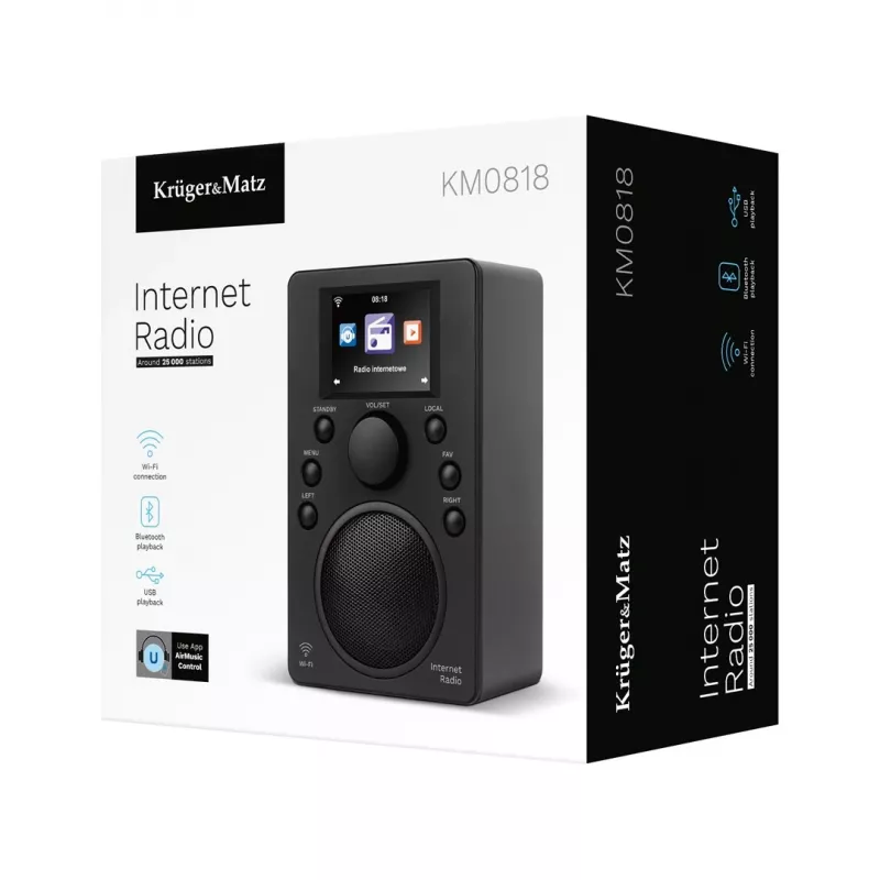 Radio por internet Kruger & Matz KM0818.1 con Wi-Fi, Bluetooth, USB y despertador