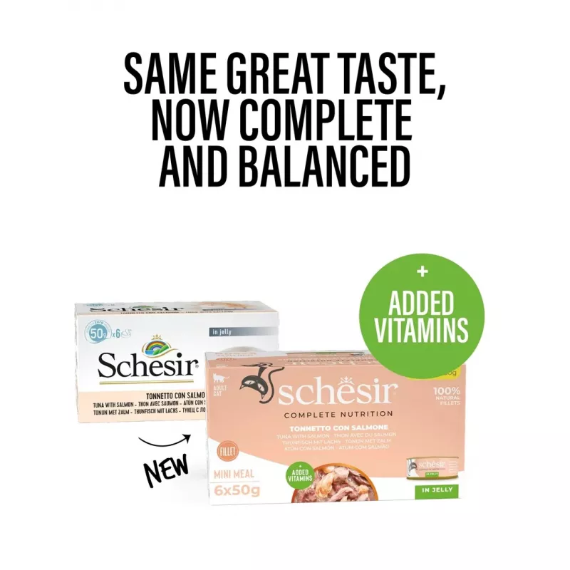 SCHESIR atún con salmón en gelatina - Comida húmeda para gatos - 6x50 g