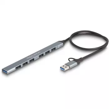 DELOCK Hub USB de 4 puertos de perfil bajo — USB 3.2 Gen 1 host Type-C, 3× USB 5 Gbit/s Type-C + 1× USB 5 Gbit/s Type-A, Gris, Metal