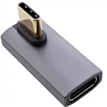 Adaptador USB4 InLine, conector macho/hembra USB-C vertical en ángulo derecha/izquierda, aluminio, gris