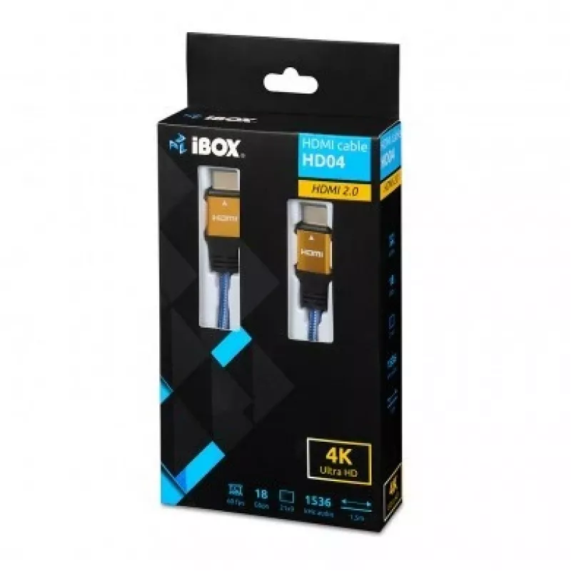 Cable HDMI IBOX ITVFHD04 1,5 m, HDMI 2.0, 18 Gbit/s, 4K (4096×2160), contactos dorados, conector macho a conector macho