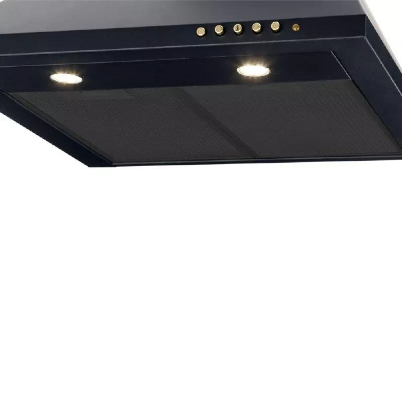 Campana de pared AKPO WK-4 Classic GOLD 60 negra, 600×500 mm, motor 106 W, 3 velocidades, iluminación halógena