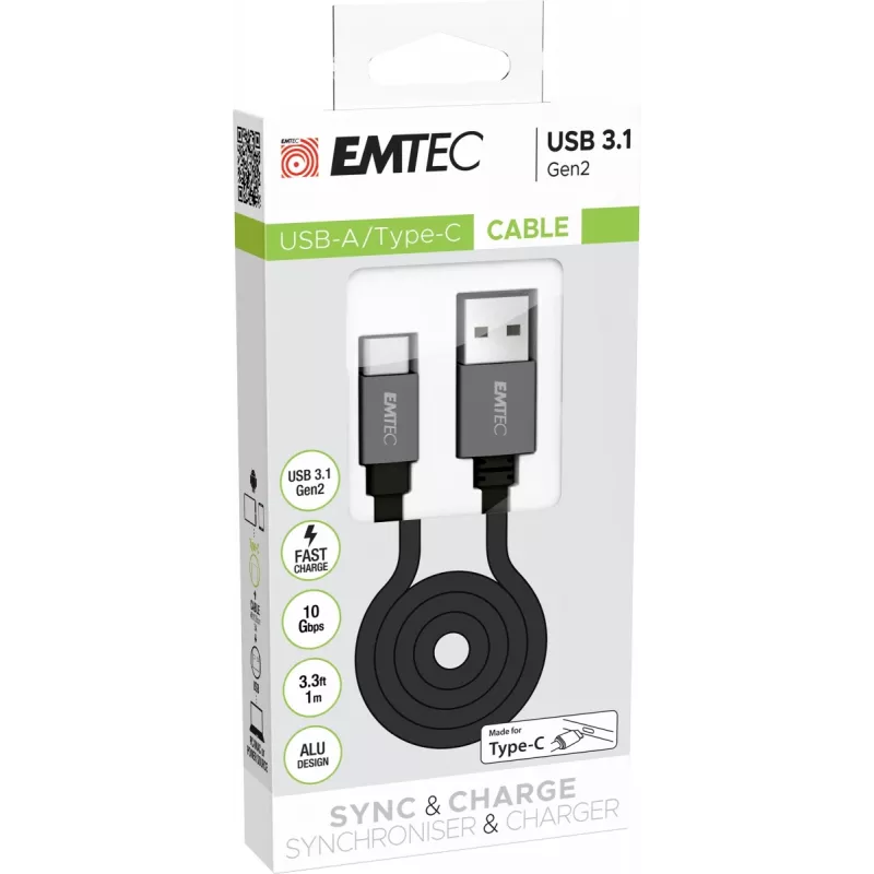 Cable USB Emtec ECCHAT700TCU3 1,2 m USB 3.2 Gen 2 negro