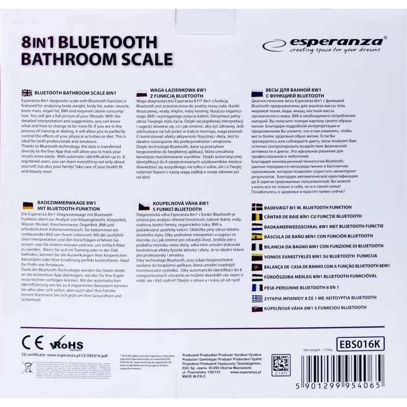 Esperanza EBS016K báscula de baño báscula de baño electrónica cuadrada negra