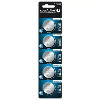 Pila de botón everActive CR2430 Litio 3 V, 24,5 mm × 3 mm, pack de 5