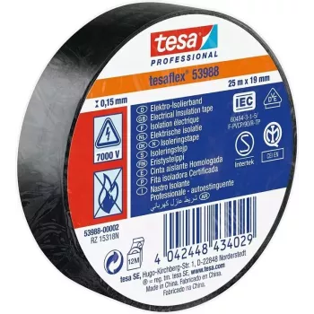 Cinta aislante Tesa tesaflex 53988 cinta eléctrica de PVC 25 m x 19 mm, negra