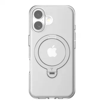 Funda protectora transparente Torras Ostand Spin para iPhone 16 – transparente, ajuste delgado