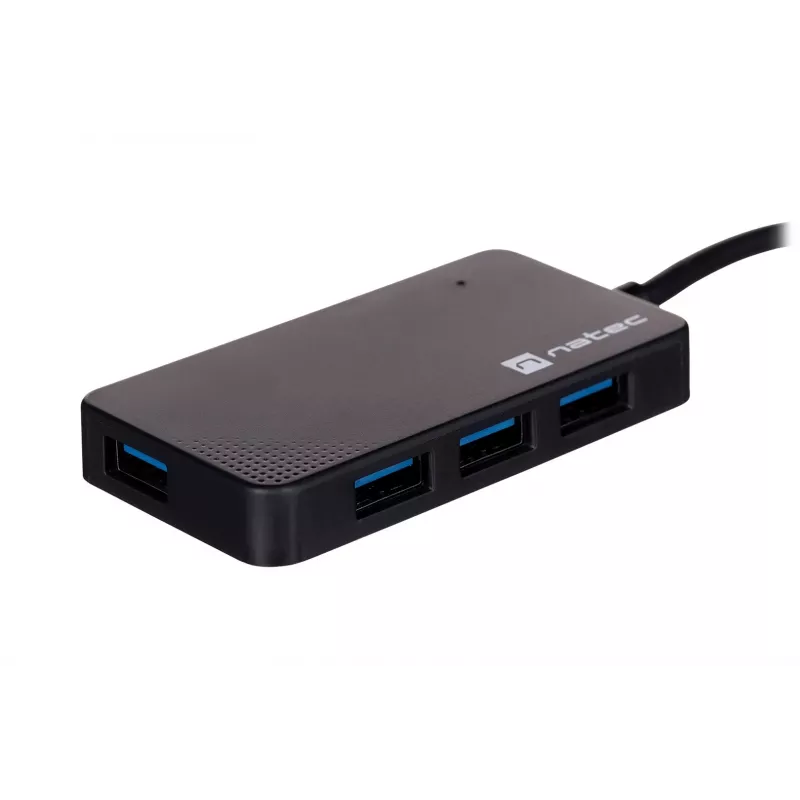 Hub USB NATEC Moth 4 puertos USB 3.2 Gen 1 Type-A (5000 Mbit/s), alimentado por USB, negro, cable de 0,15 m