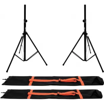 Set de soportes para altavoces Omnitronic BS-2 EU 2x con bolsas de transporte – par de trípodes para altavoces PA