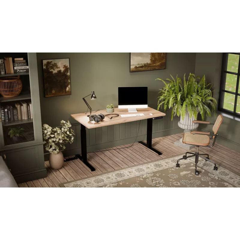 Escritorio con regulación eléctrica de altura MOON LONG 150x80x72-120 negro/roble Wotan