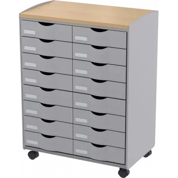 Carro de almacenamiento Paperflow DT162N.02.23, 16 cajones, 55,2×74,5×35 cm, gris