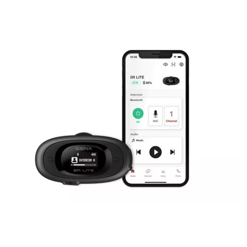 Intercomunicador para moto Sena 5R Lite Bluetooth 5.1 700 m de alcance con pantalla LCD y microfonos universales para casco doble