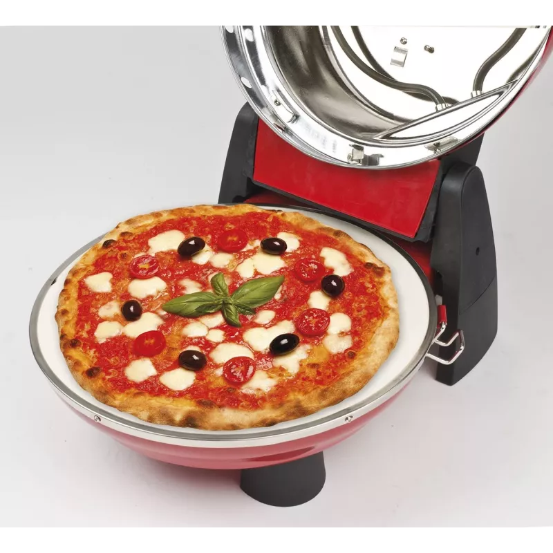 Máquina de pizza G3FERRARI G10032 – 1200 W, Superficie de piedra, máx. 400 °C, Pizza de 31 cm, Temporizador mecánico, Roja