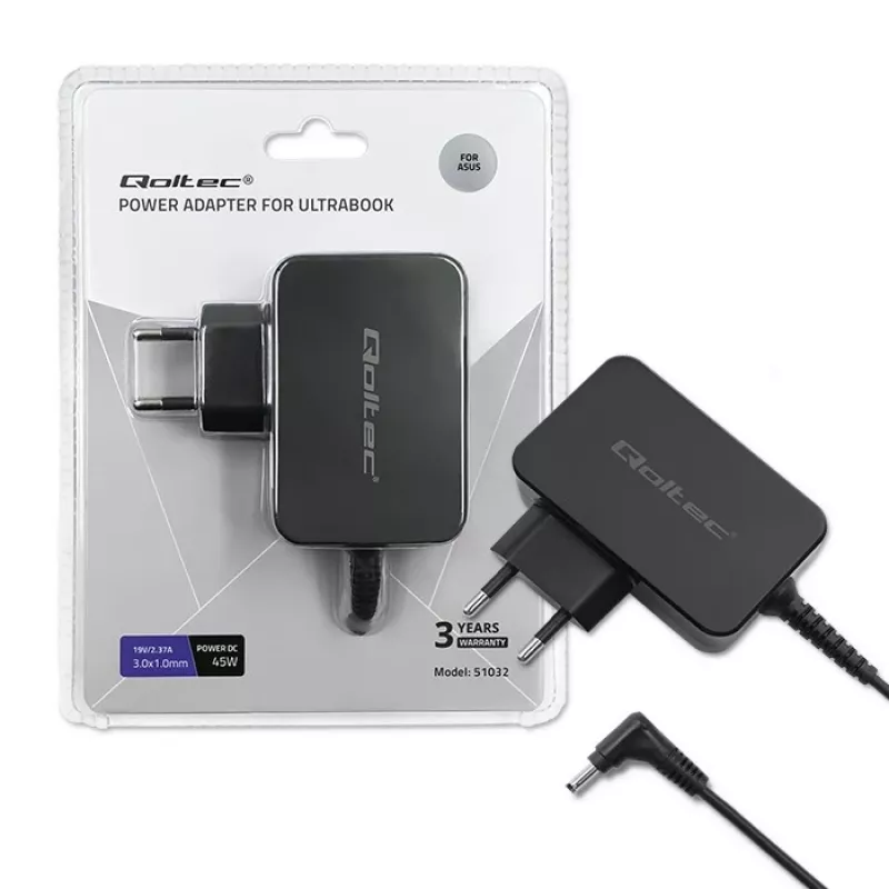 Fuente de alimentación Qoltec 51032 45W para interiores negra para portátiles
