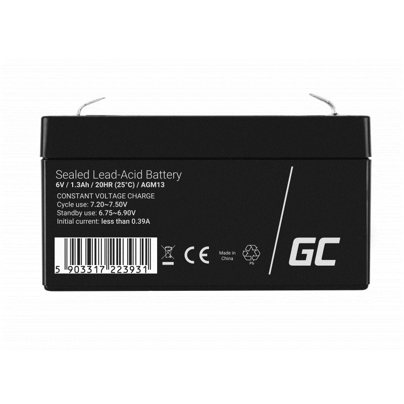 Batería para SAI Green Cell AGM13, plomo-ácido sellada VRLA 6 V 1,3 Ah, 290 g, negro