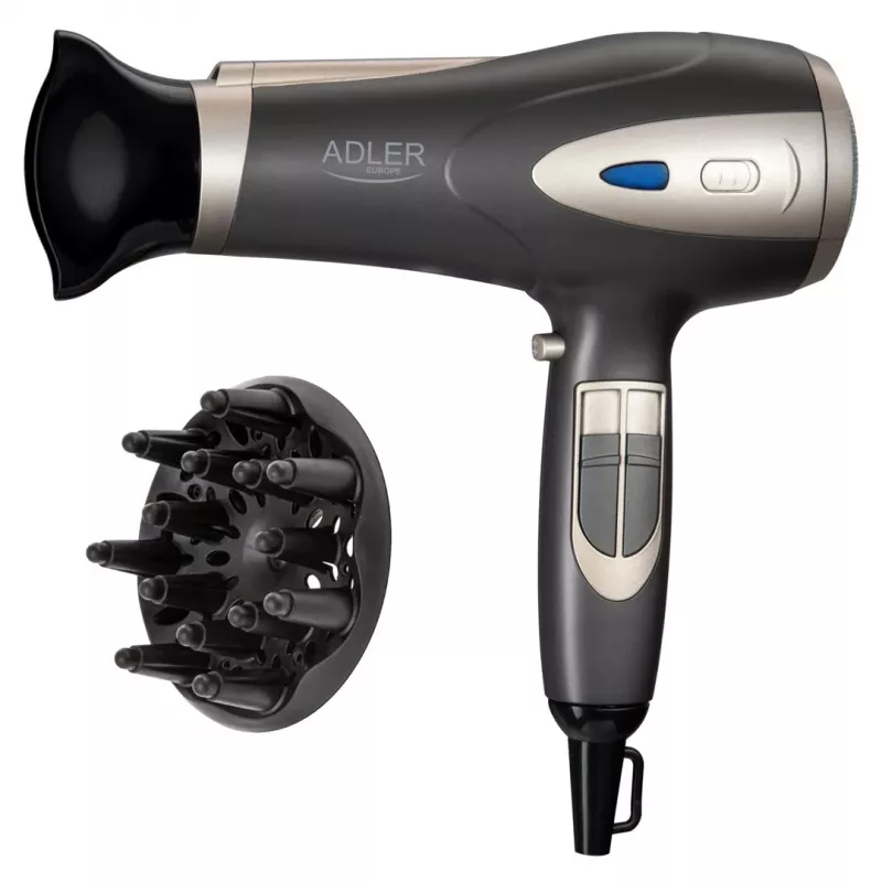 Secador de pelo Adler AD 2248gc 2200W — iónico, 2 velocidades, 3 temperaturas, aire frío, difusor, concentrador, cable de 1,8 m