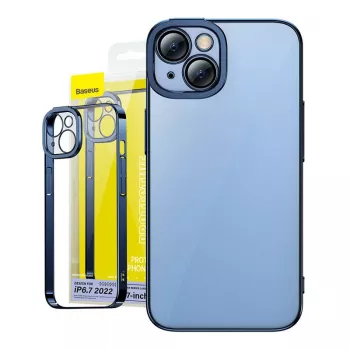 Set de funda protectora y cristal templado Baseus para iPhone 14 Plus – Glitter transparente azul
