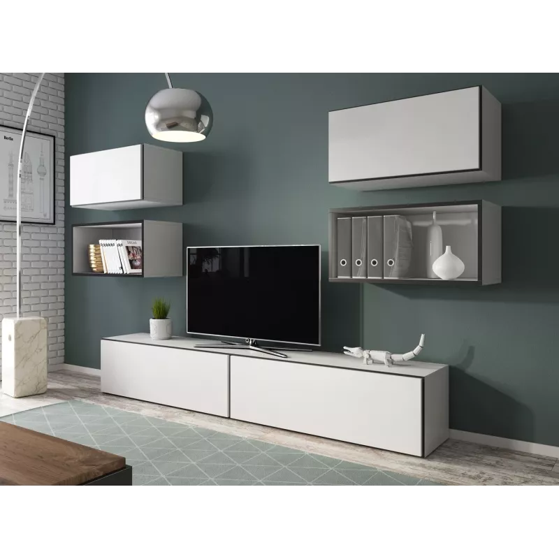 Conjunto de muebles de salón Cama ROCO 3 (2xRO3+2xRO4+2xRO1) blanco/negro/blanco