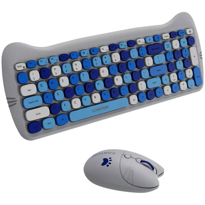 Conjunto de teclado y ratón inalámbricos CANYON HSET-W6 Kitty Edition AAA AA azul