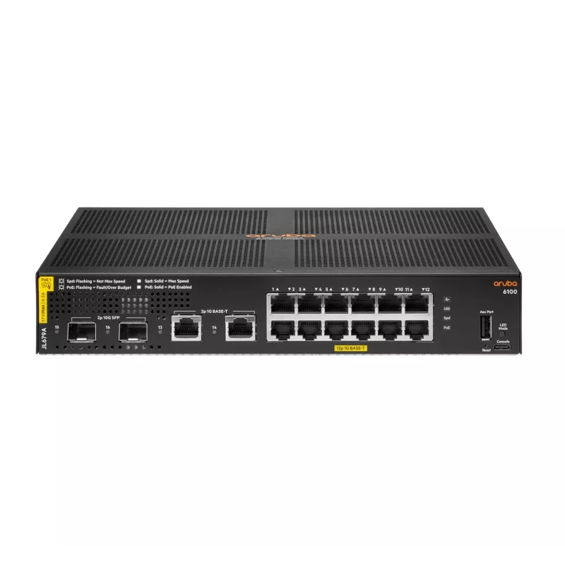 HPE Aruba Networking 6100 12G Class4 PoE 2G/2SFP+ 139W Managed L3 Gigabit Ethernet (10/100/1000) Power over Ethernet (PoE) 1U Negro