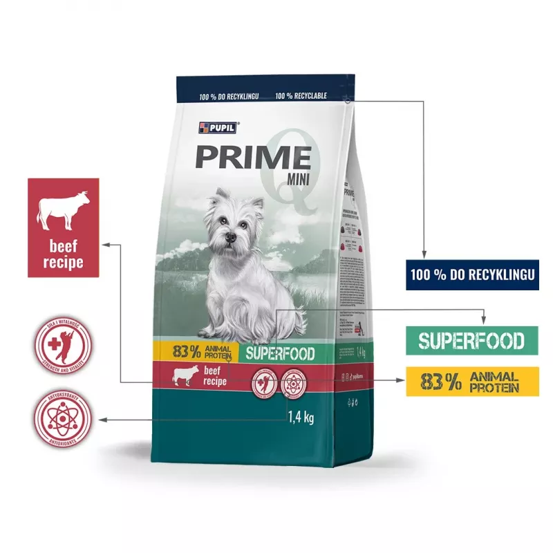 PUPIL Prime Mini rico en ternera con hígado – Pienso seco para perros – 1,4 kg