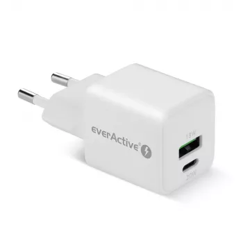 Cargador de pared everActive SC-330Q con 1x USB-A y 1x USB-C, 20W, blanco