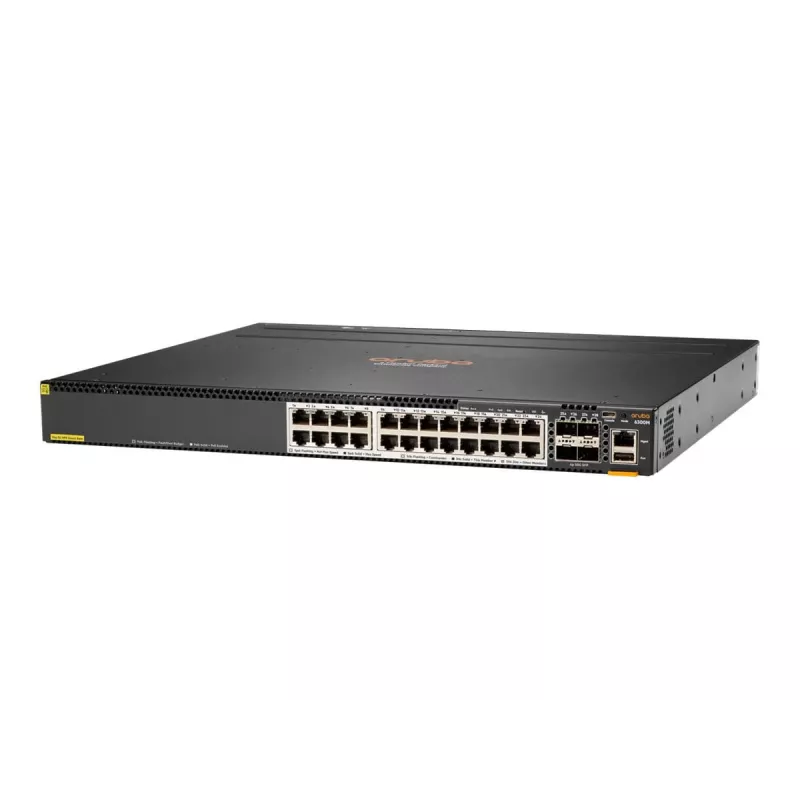 Hewlett Packard Enterprise HPE Aruba 6300M - Switch - L3 - gestionado - 24 x 1/2,5/5/10GBase-T + 4 x 1 Gigabit / 10 Gigabit / 25 Gigabit / 50 Gigabit SFP56 (Uplink / Stacking) - frontal