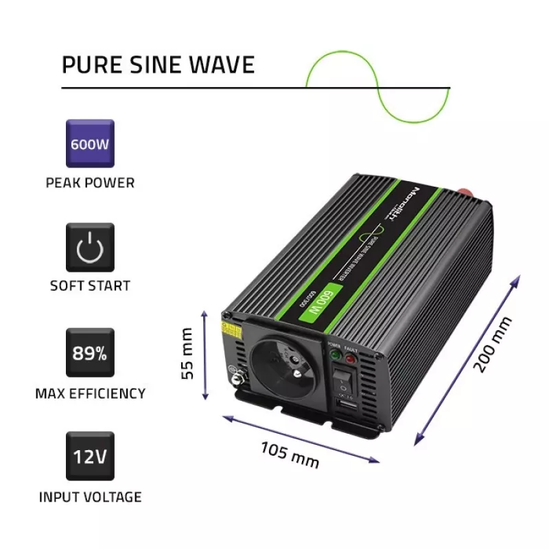 Convertidor de tensión para coche Qoltec Monolith 600 W 12 V