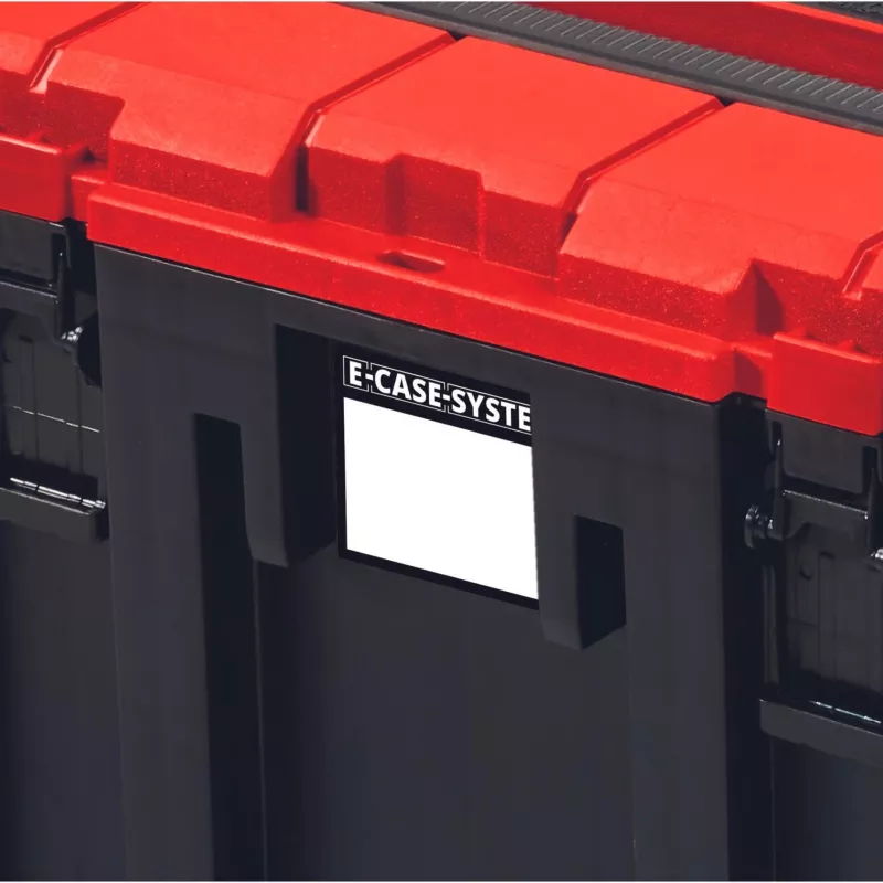 Einhell 4540021 E-Case M maletín de sistema, caja de herramientas, polipropileno, capacidad de carga de 90 kg, negro/rojo