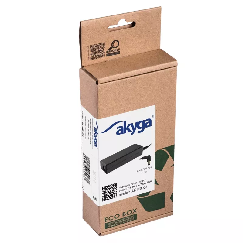 Fuente de alimentación para portátil Akyga AK-ND-04 19 V / 4,74 A, 90 W, conector 7,4 x 5,0 mm con pin, para HP