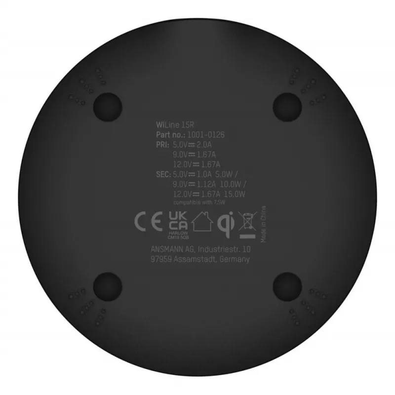 Cargador inalámbrico Ansmann WiLine 15R Smartphone Negro USB Interior 9V