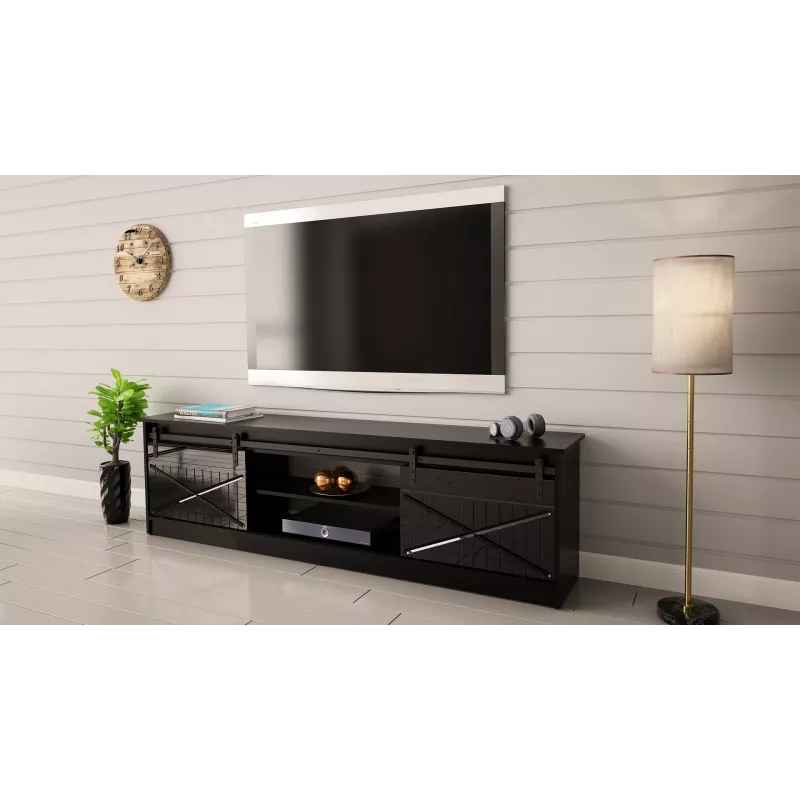 Mueble RTV GRANERO 200x56.7x35 negro/negro brillante