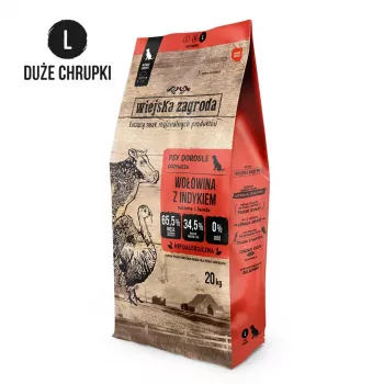 Comida seca para perros wiejskazagroda Ternera con Pavo L 20 kg — razas grandes adultas, 31 % proteína, 20 % grasa