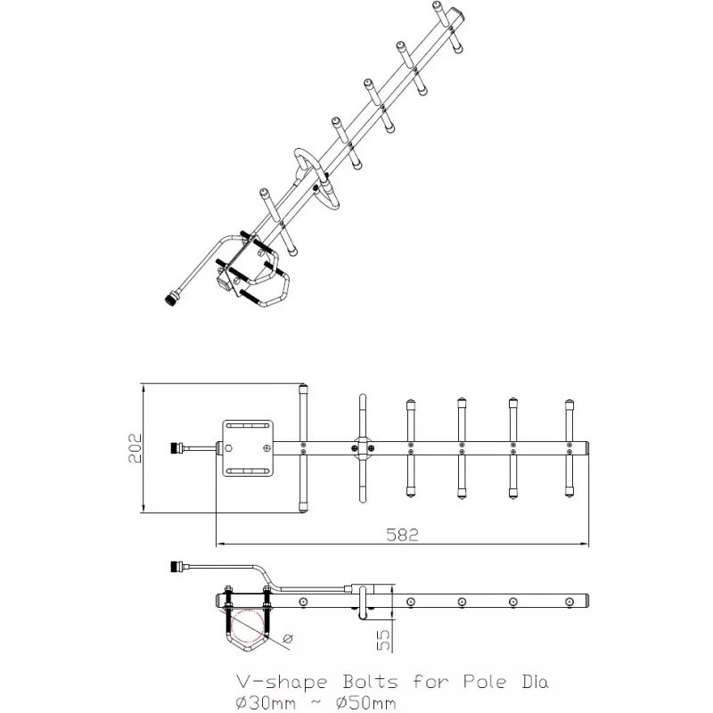 Antena direccional Yagi ALLNET ANT-868-10dbi-Yagi 868 MHz, 10 dBi, conector hembra N